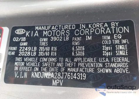 2018 Kia Soul z USA, uszkodzony, nr VIN KNDJN2A28J7614319